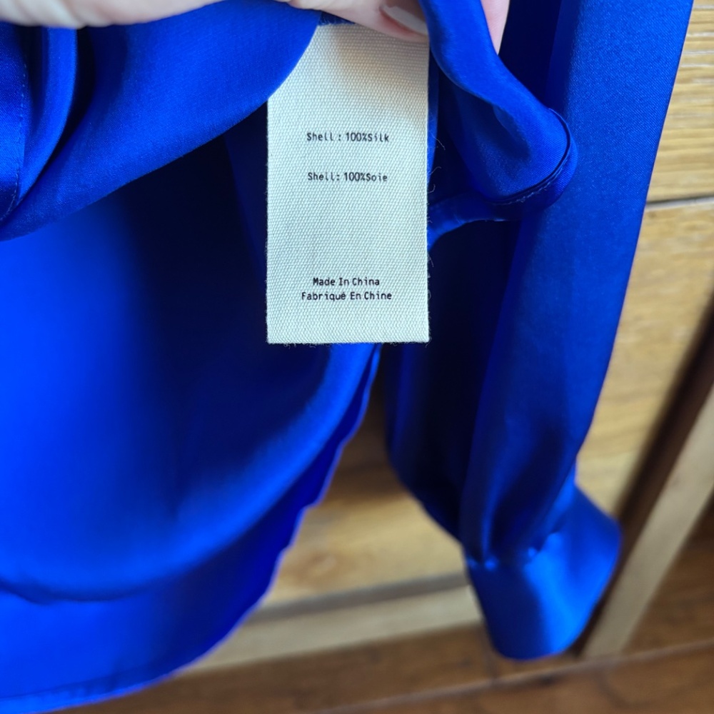 L'Agence 'Bianca' Blue Silk Collar Blouse Size XS/T - Picture 5 of 6